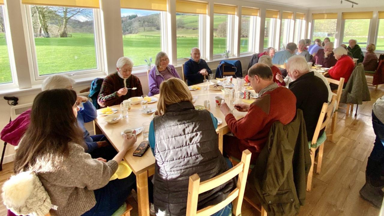 Colmonell residents enjoying Cosy Spaces soup and bread